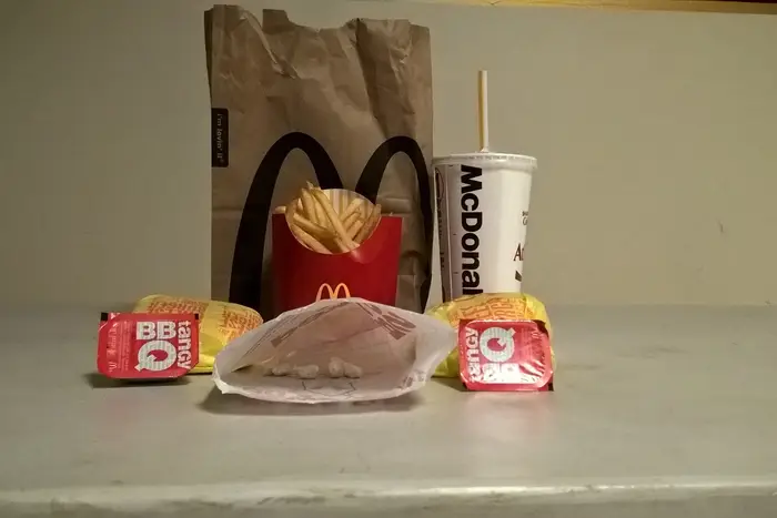 Burger, fries, soda and cocaine